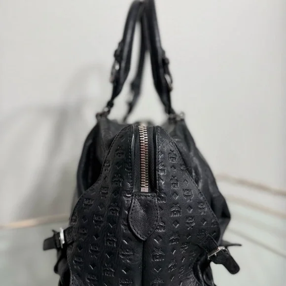 MCM Black Leather Satchel with Silver Accents - Picture 11 of 15